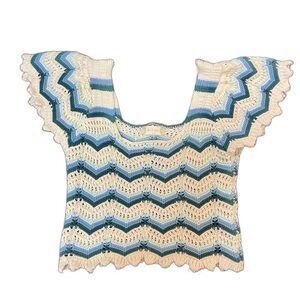 Alter’d State Crochet Knit Bohemian Flutter Sleeve Chevron Striped Crop Top S
